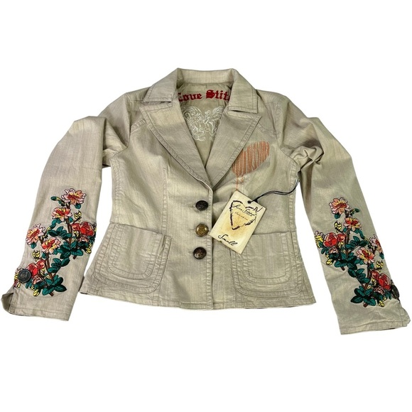 Love Stitch Embroidered Floral Cropped Blazer Womens Size S (NWT) - Picture 10 of 15